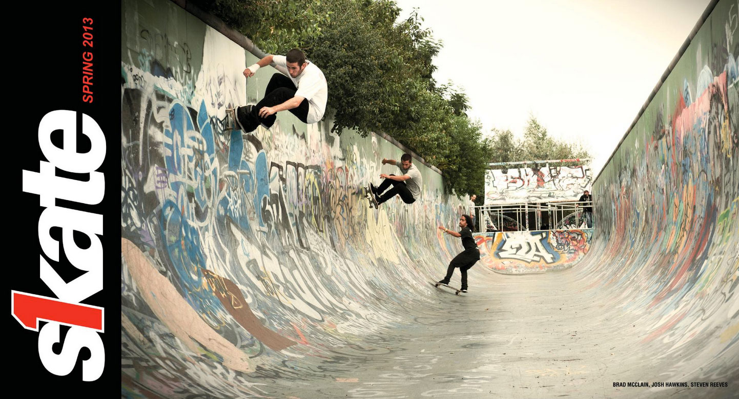 brad-mcclain-josh-hawkins-steven-reeves Brad McCalin, Josh Hawkins a Steven Reeves na coveru katalogu SkateOne Spring 2013.